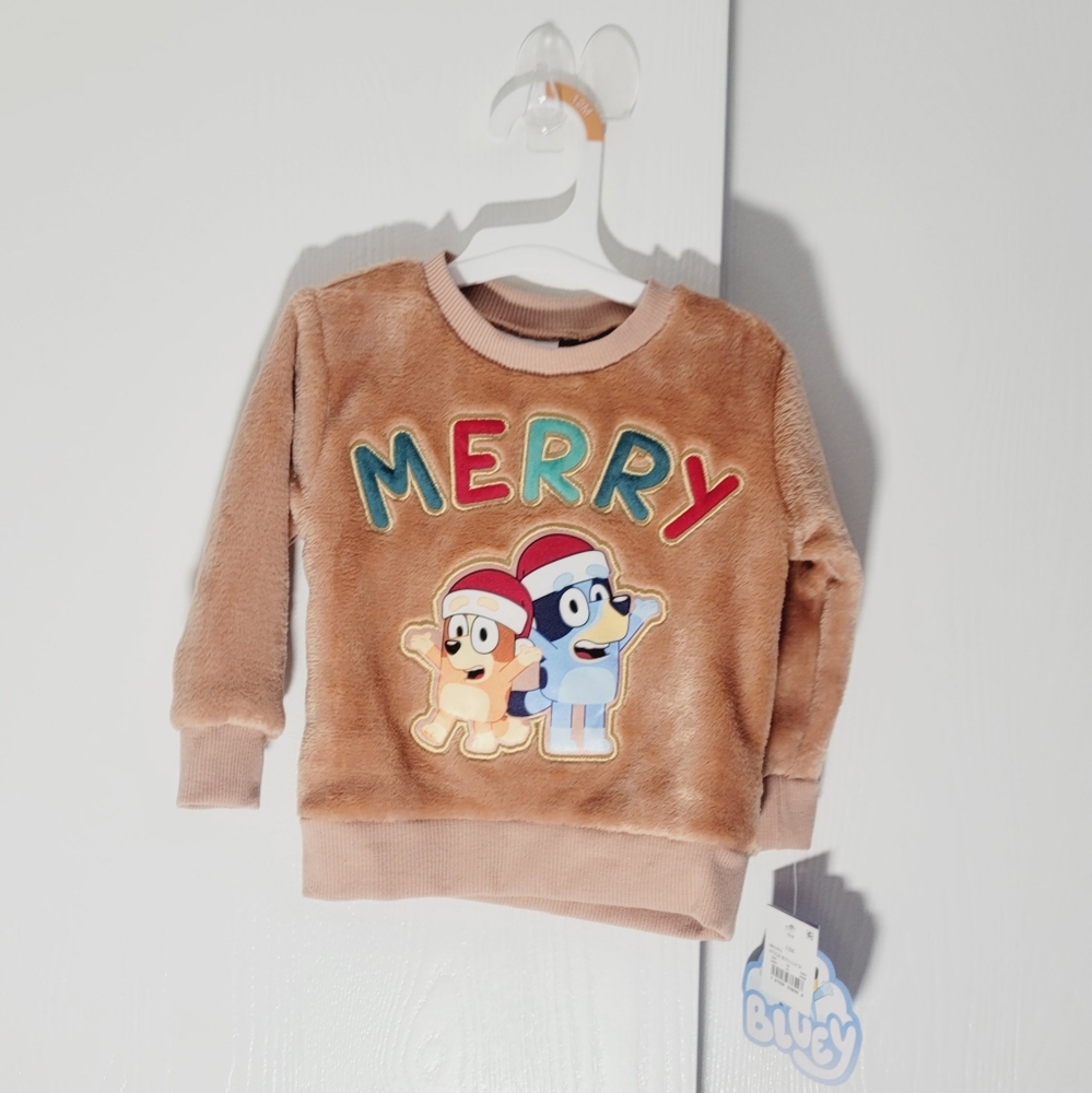 Bluey Brown Christmas Sweater, Size 12 Months